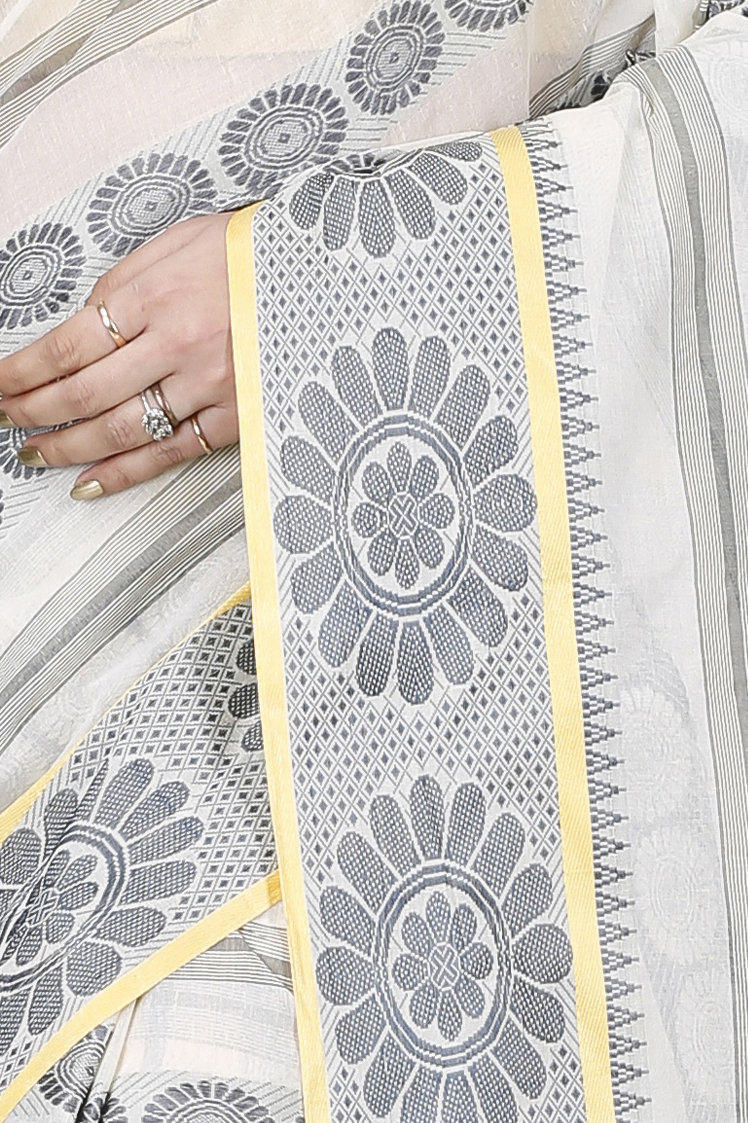 Silver Pure Cotton Chakro_Tant Tant Saree (1053)